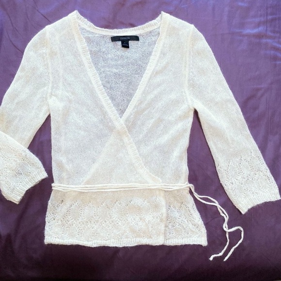 Express Sweaters - Beaded Mohair Wrap Cardigan